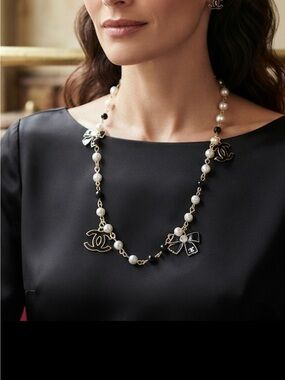 Fashion Jewelry Gold and Black Necklace with Pearls